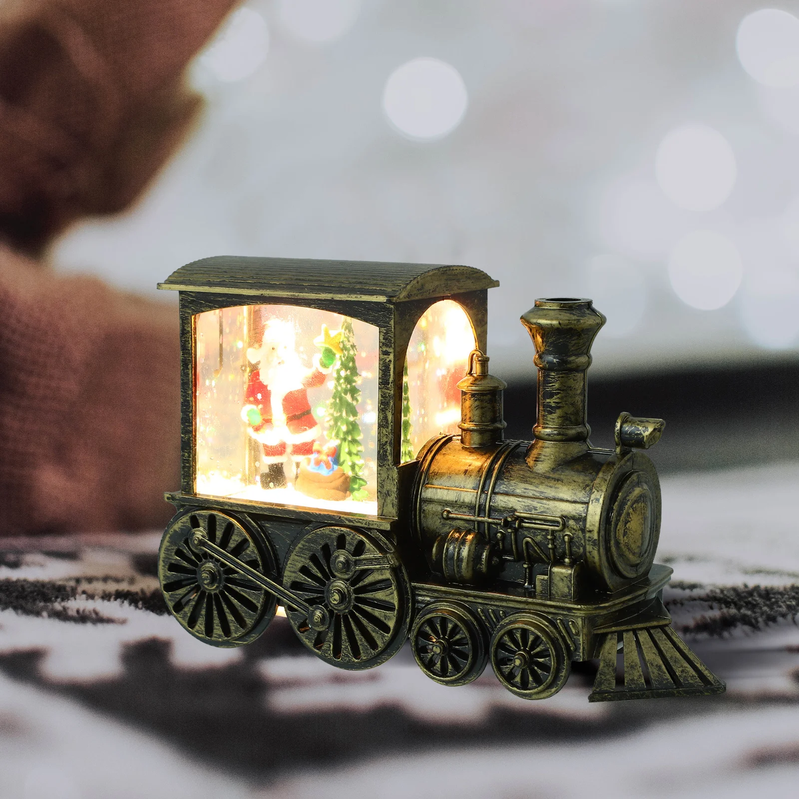 Cabeza de tren brillante, adorno navideño, luz nocturna, globo de nieve, decoraciones navideñas de Papá Noel, centro de mesa festivo para interiores