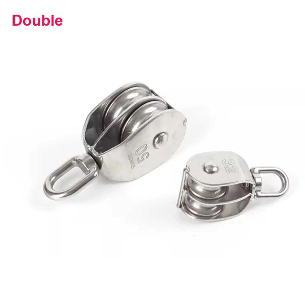 1Pcs 304 Stainless Steel Pulley M15-M100 Single/Double Wheel Lifting Pulley Heavy Steel Wire Rope Rotating Lifting Ring
