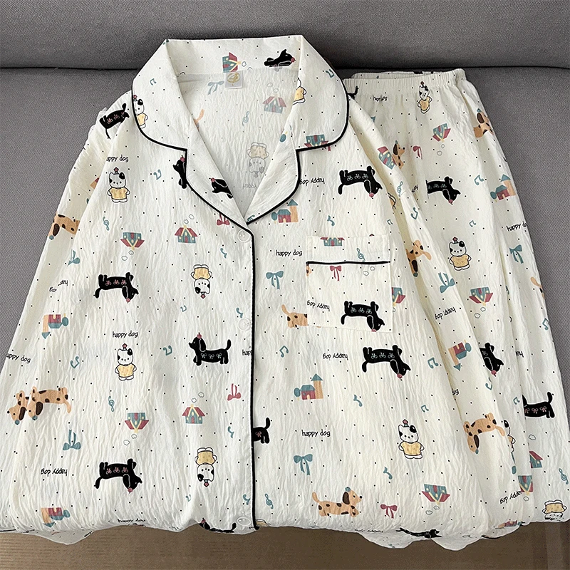 

Женские пижамы с кавайным принтом в горошек, забавная собака, кошка, корейская повседневная милая милая одежда для сна, женский весенний новый внешний пижамный комплект