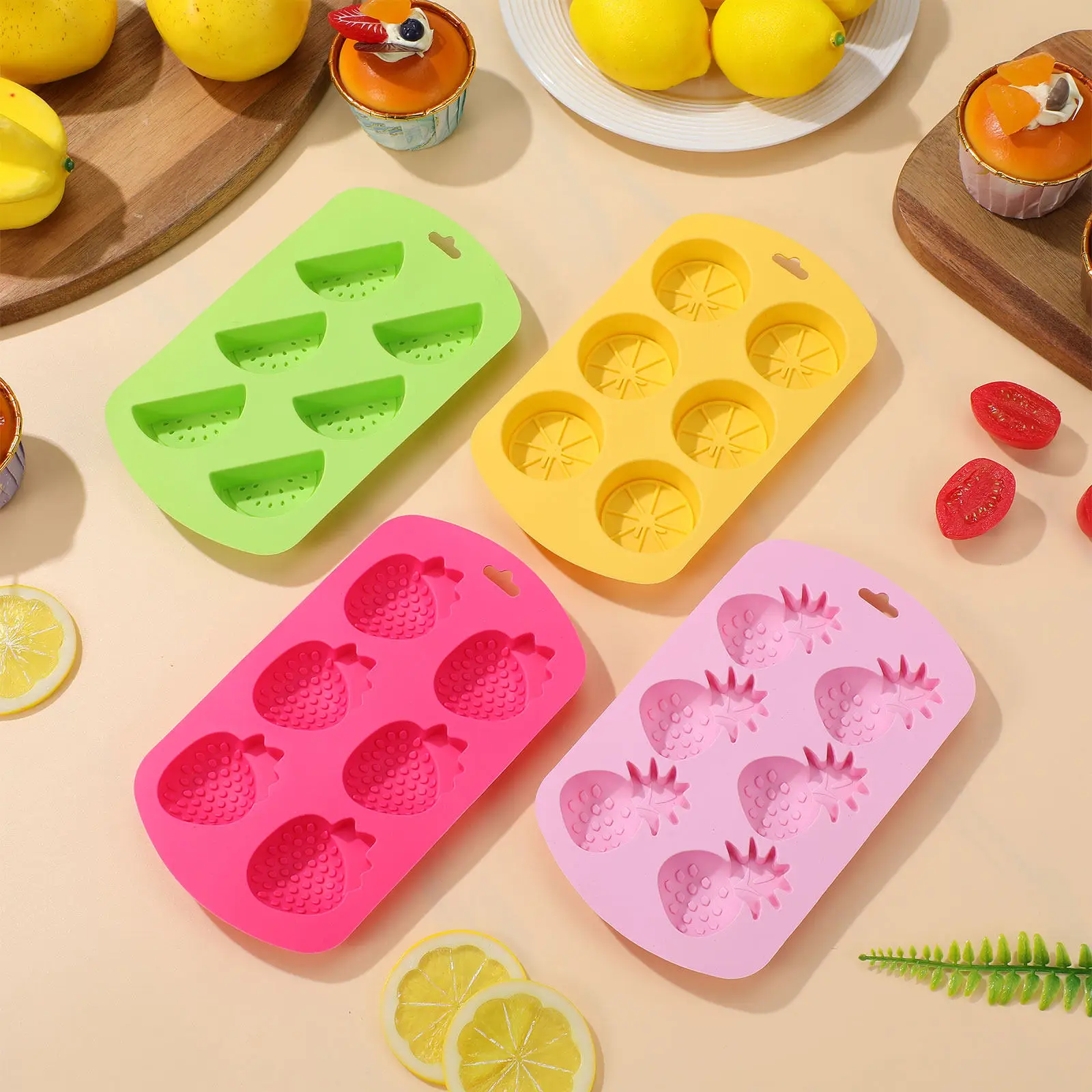 4Pcs Silicone Chocolate Mold Fruit Shapes Pineapple Lemon Watermelon Strawberry Candy Baking Mold DIY Dessert Ice Cube Tray view 3