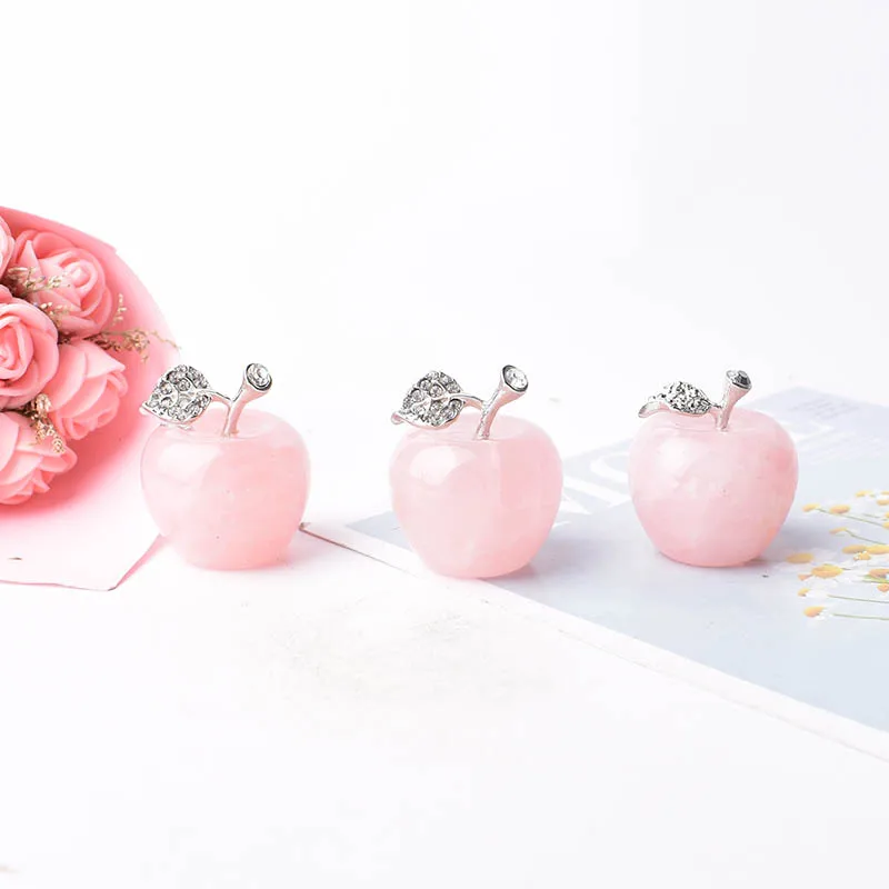 Natural Crystal Rose Quartz Powder Pink Apple Home Decor Valentine\'s Day/Christmas present DIY gift Polished Healing Stone