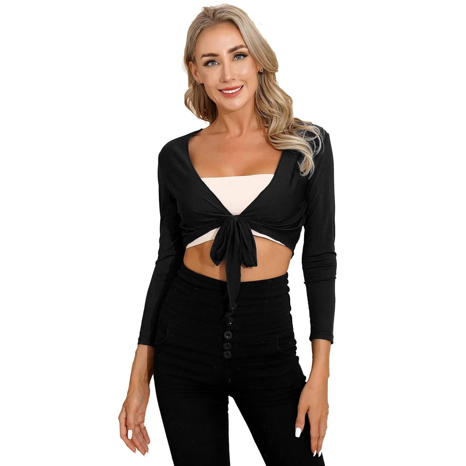 Cardigan de danse du ventre à manches longues pour femmes, enveloppes de châle en Y, court, solide, document BEmbed o Y-Rond