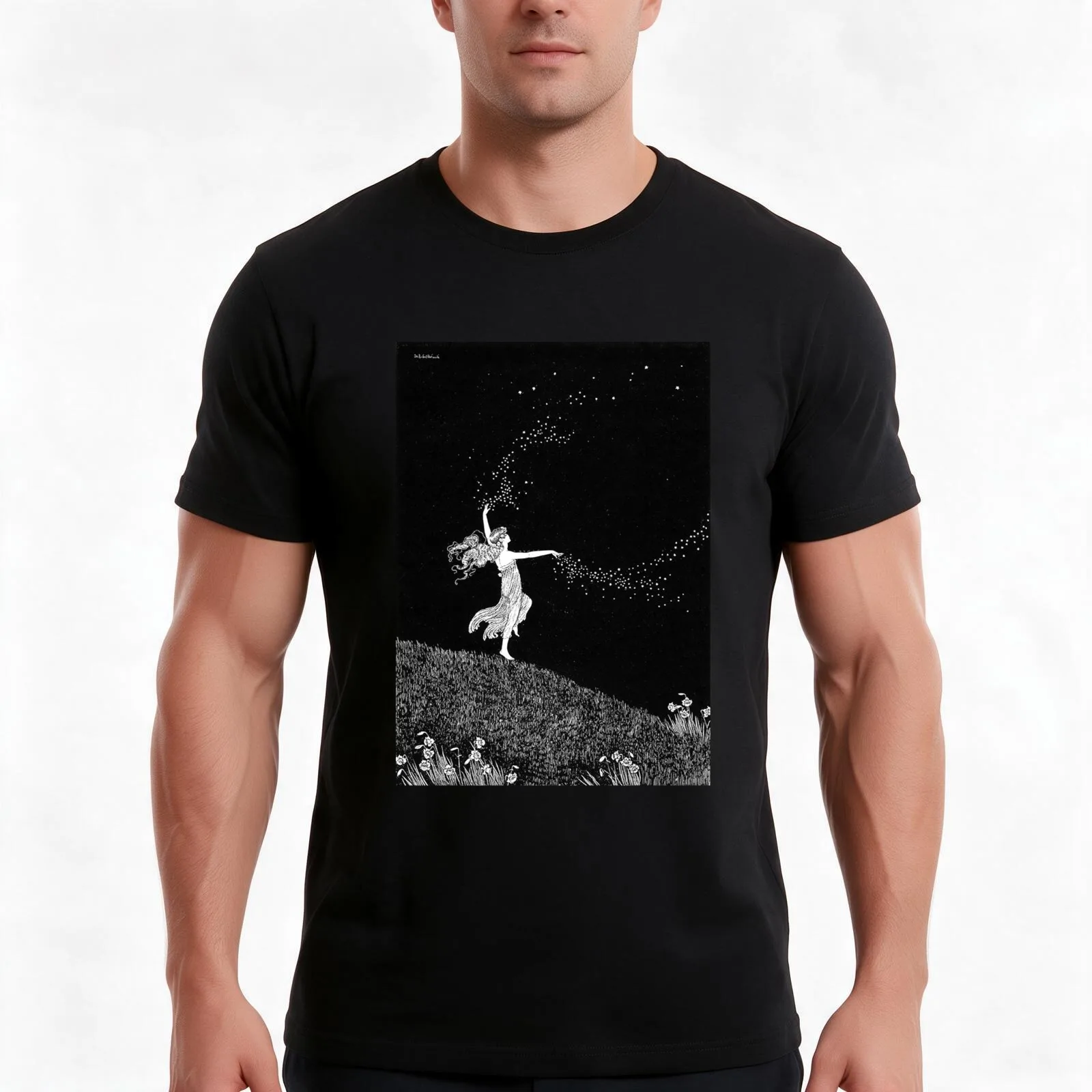 Fairy Scattering Stars - The Enchanted Forest - Ida Rentoul T-Shirt, Novelty Saying Tshirt, Soft Cotton Crew Neck Everyday Top