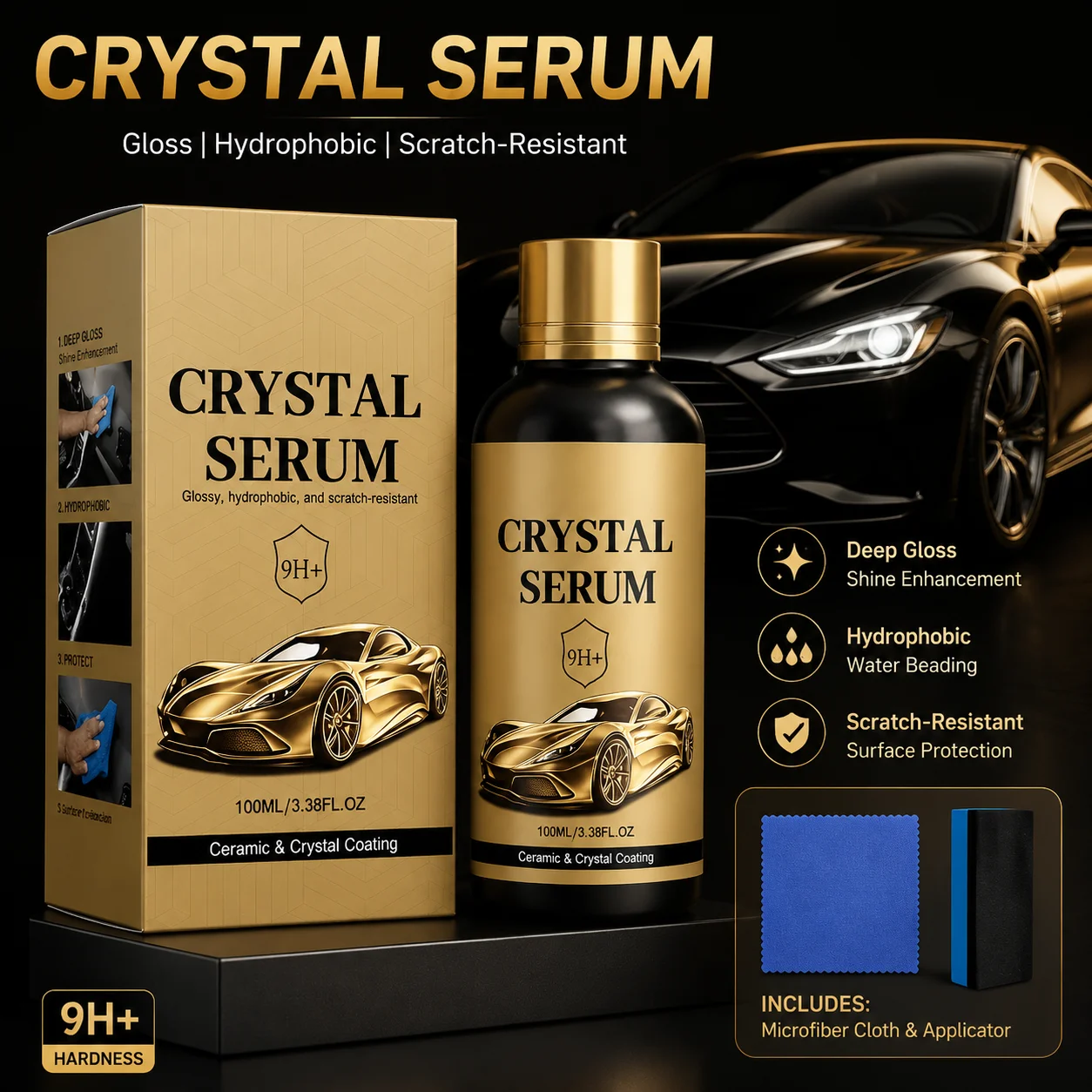 

100ML PTZ Graphene Ceramic Coating, 9H+ Advanced Crystal Serum for Cars Professional Auto Detailing Paint Protection High Gloss