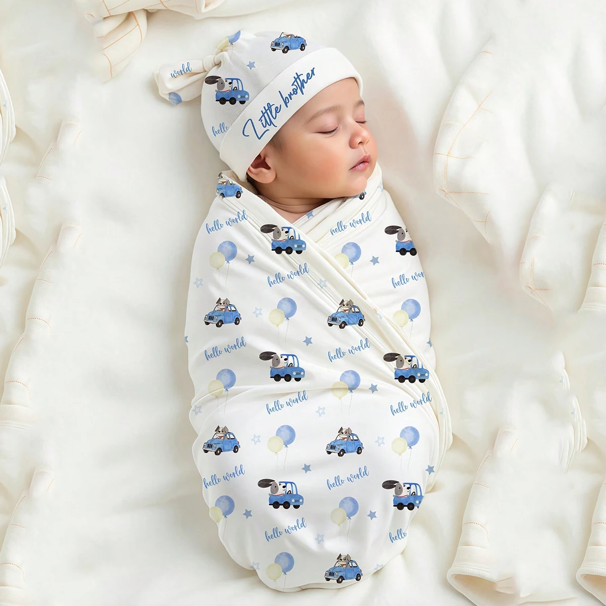 Ylsteed Newborn Photography Car Print Wrap with Turban Hat Infant Photo Shooting Outfits Baby Receiving Swaddle Blanket-HD