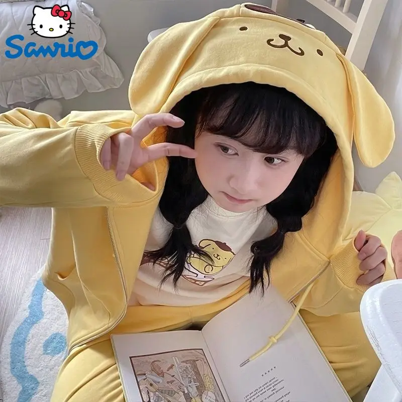 Sanrio Kuromi Cinnamoroll My Melody Pom Purin sudaderas con capucha de estilo japonés para mujer, abrigo informal suelto, cárdigan para niña Y2k,