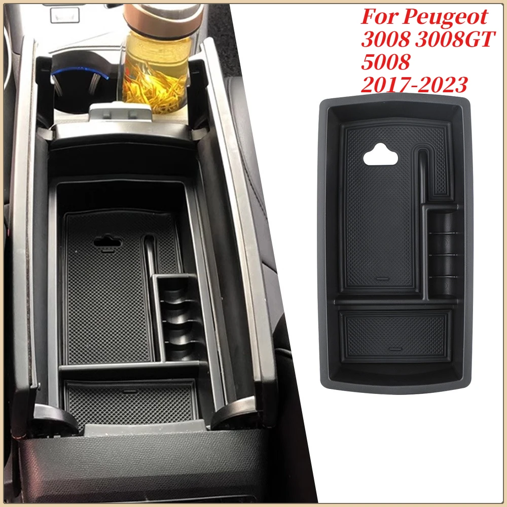 Caixa de armazenamento de apoio de braço do carro para peugeot 3008 3008gt 5008 2017-2023 console central organizador bandeja recipiente acessório interior