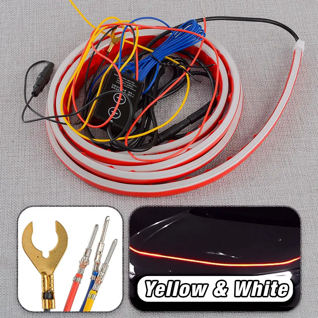 

Универсальная 2-метровая динамическая светодиодная лента для капота автомобиля с белым и желтым светом, дневные ходовые огни, указатели поворота