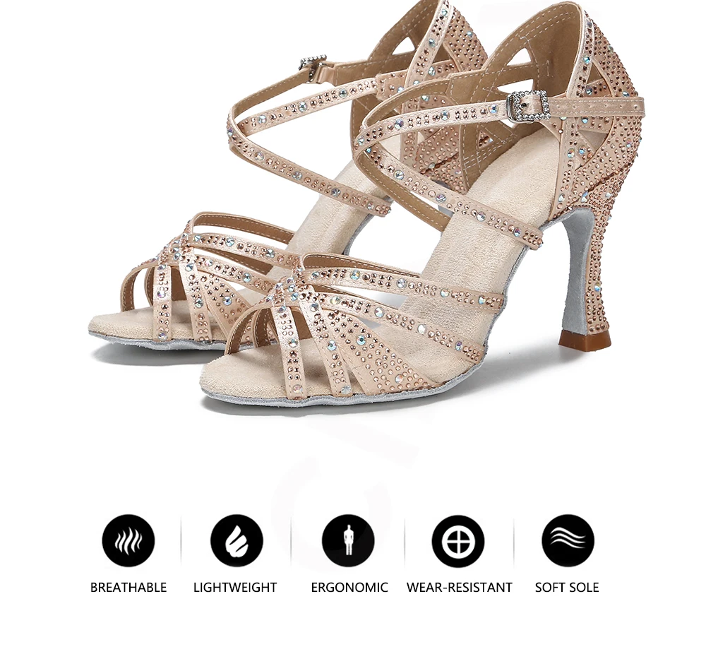 CINMIDY Grüne Strass-Tanzschuhe für Damen, Tango-Ballsaal-Tanzschuhe für Mädchen, Latein-Tanzschuhe mit Weicher Sohle, Party-Sandalen – Detail 4