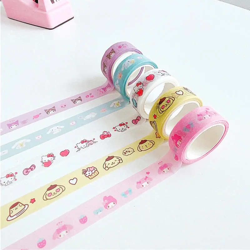 10pcs/lot 15mm*5M Sanrio Kitty Cinnamoroll Washi Tape Kuromi Stickers Scrapbooking Diary Adhesive Masking Tape Stationery Gift