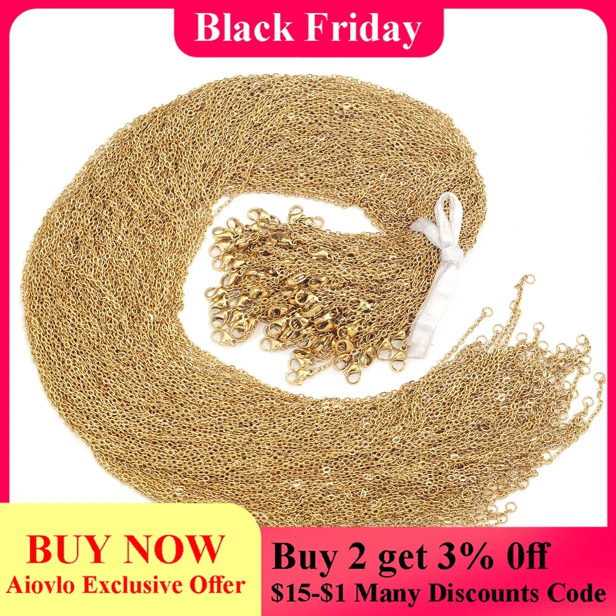 

100pcs Wholesale Stainless Steel Plated 18K Gold Link Cable Chain Lobster Clasp DIY Jewelry Adjustable Gold Necklace Supplies