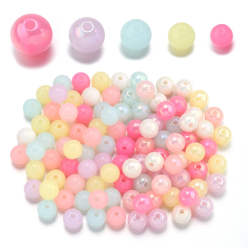 30-200pcs 8/10/12/14/16mm Pastel Color Electroplated Acrylic Jelly Beads Round Beads DIY Handmade Bracelet  Jewelry Accessories