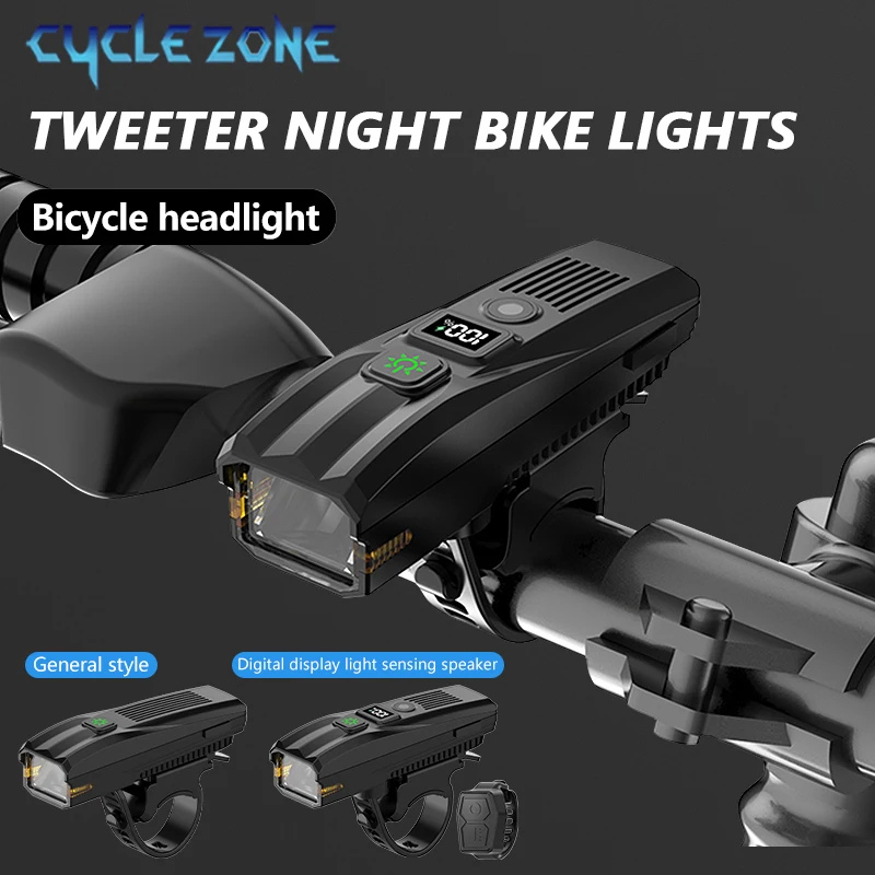 Intelligent Bicycle Light Front Bike Light TYPE-C Rechargeable Bicycle Headlight Flashlight with Horn Bike Parts and Accessories