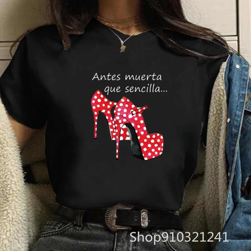 Flamengo Dance Graphic Tees camicie da donna Harajuku Top camicie manica corta rosso tacco alto stampa grafica femminile o-collo Tshirt 2023