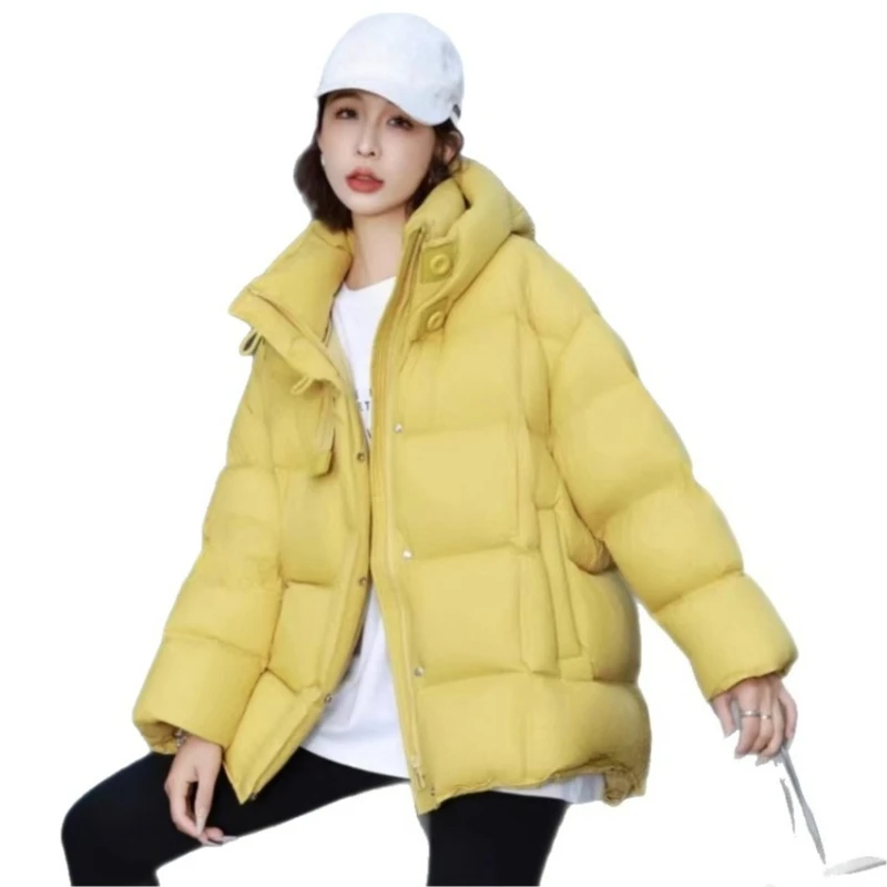 여성용 푹신한 퍼퍼 후드 다운 재킷 2025 겨울 신상 두꺼운 방한 따뜻한 코트 트렌디