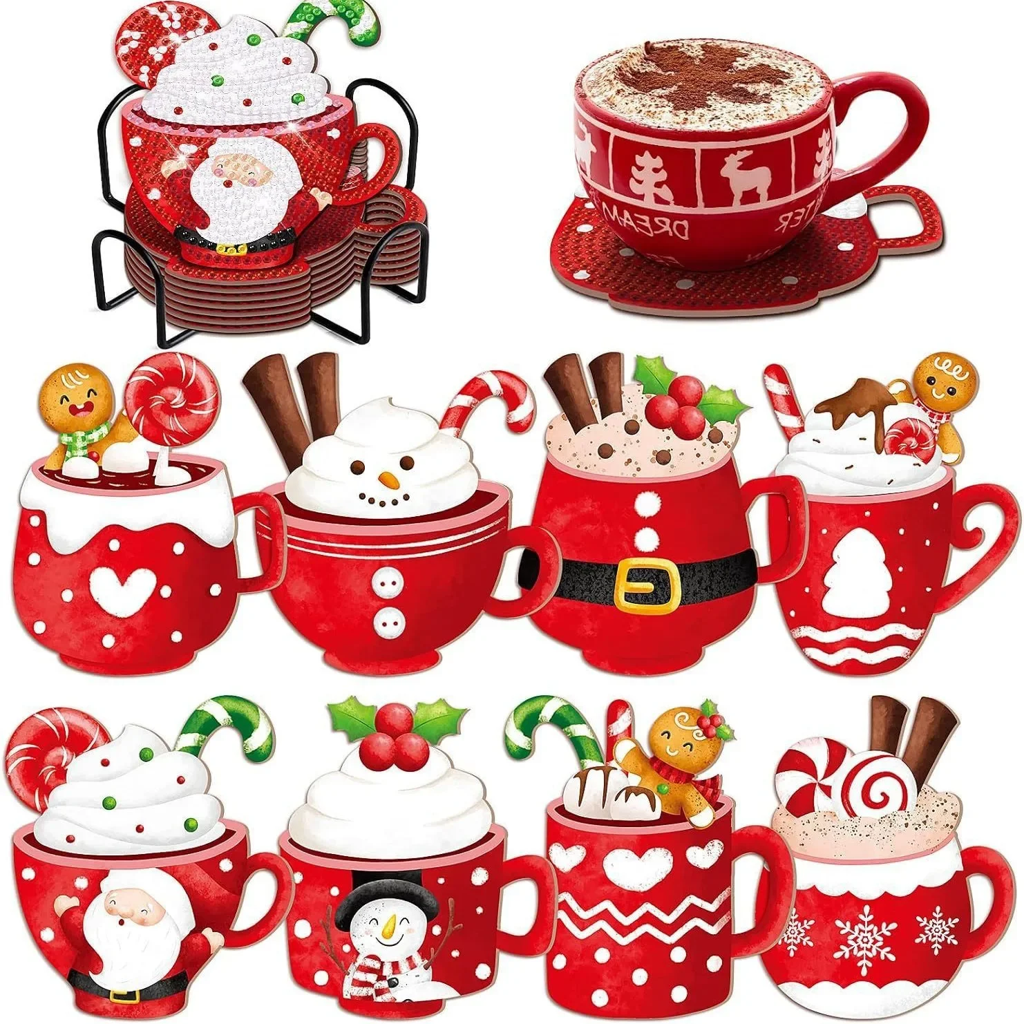 

5D Handcrafted Wooden Dot-drill Heat-insulating Non-slip Crystal Diamond Painting Christmas Ice Cream Coaster