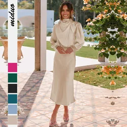 2026 New High Grade Satin Long Sleeve Loose Fitting Dress Elegant Women's Evening Dress Vintage Clothing Y2k Fashion Streetwear