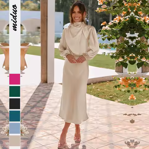 2023 New High Grade Satin Long Sleeve Loose Fitting Dress Elegant Women's Evening Dress Vintage Clothing Y2k Fashion Streetwear