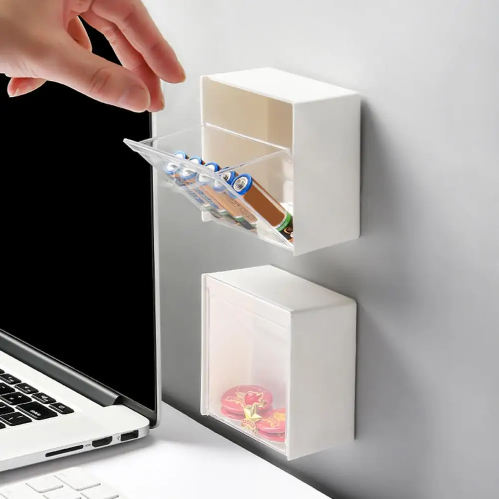 Wall-mounted Sundries Container Plastic Hole-free Wall Hanging Dustproof Cotton Swabs Storage Box Cosmetic Container