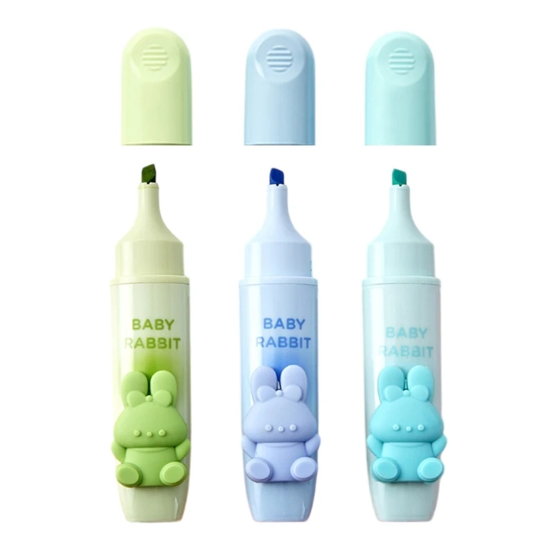  Set of 3 Fluorescent Highlighters Safe Inks Marker Pen Set Classroom Essential