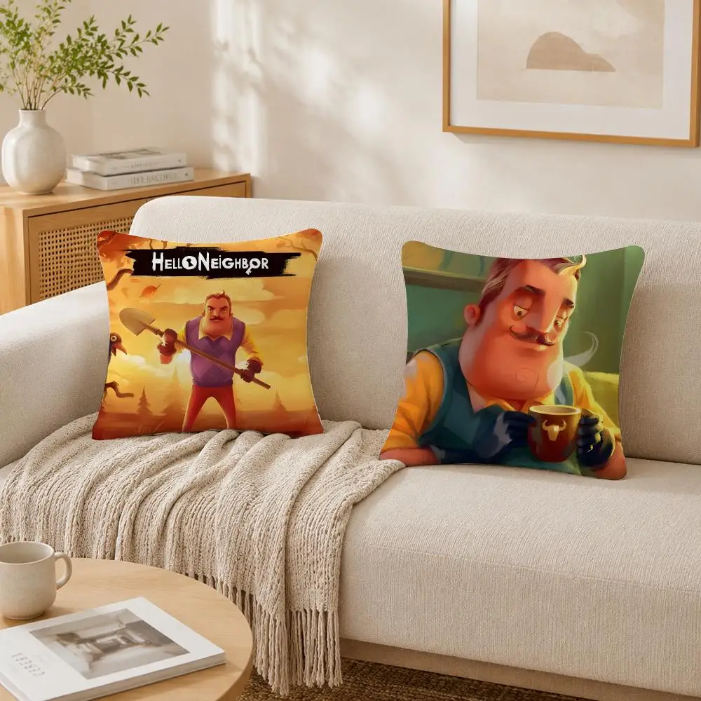 Video Game H-Hello Neighbor Cushion Cover Plush Decorative Pillow Case With Hidden Zipper Cutecore Room Decor For Home