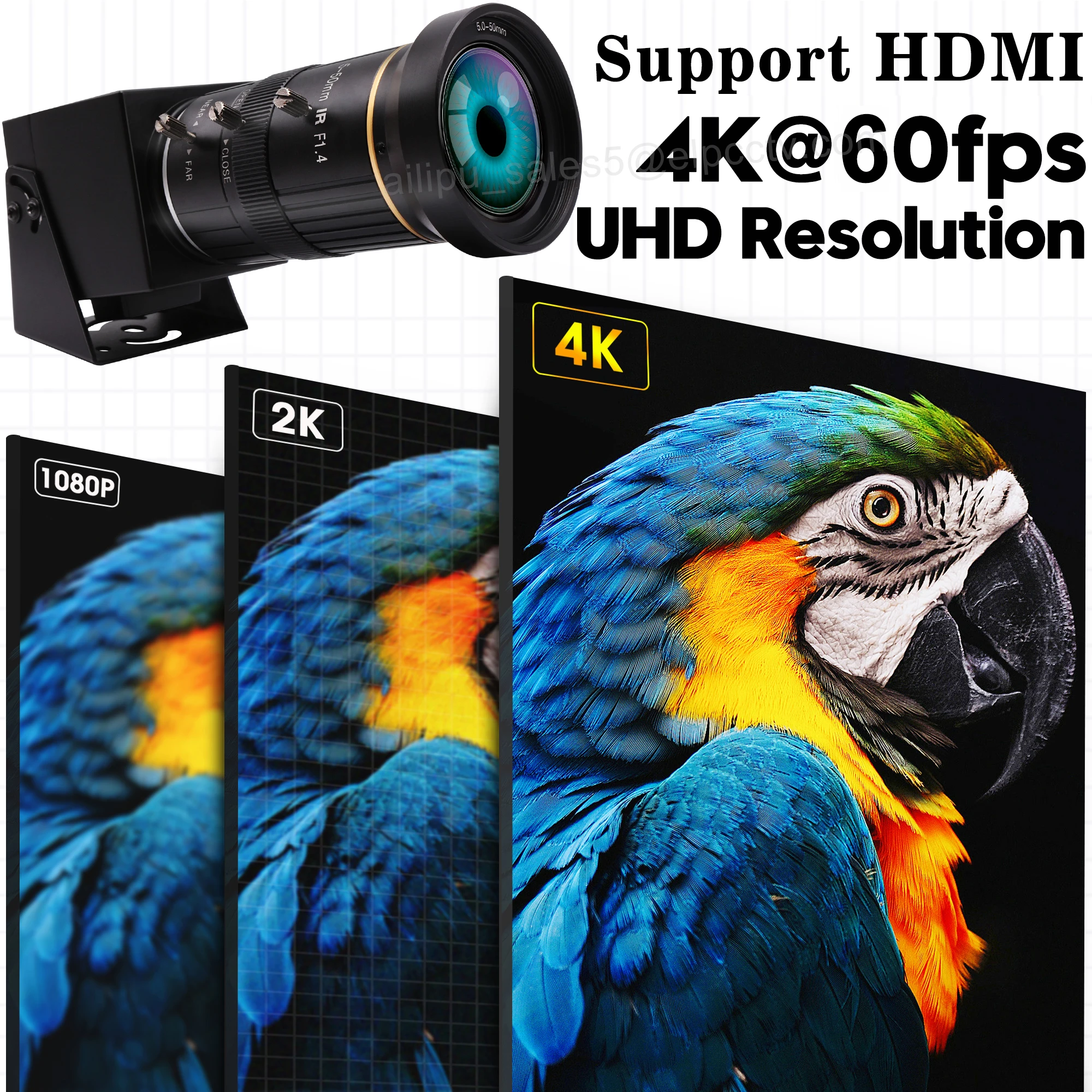 ELP 60FPS 4K USB 3.0 HDMI Camera with 5-50mm Manual 10X Zoom Lens IMX415 H.264 USB Security Webcam for Computer Monitor Display