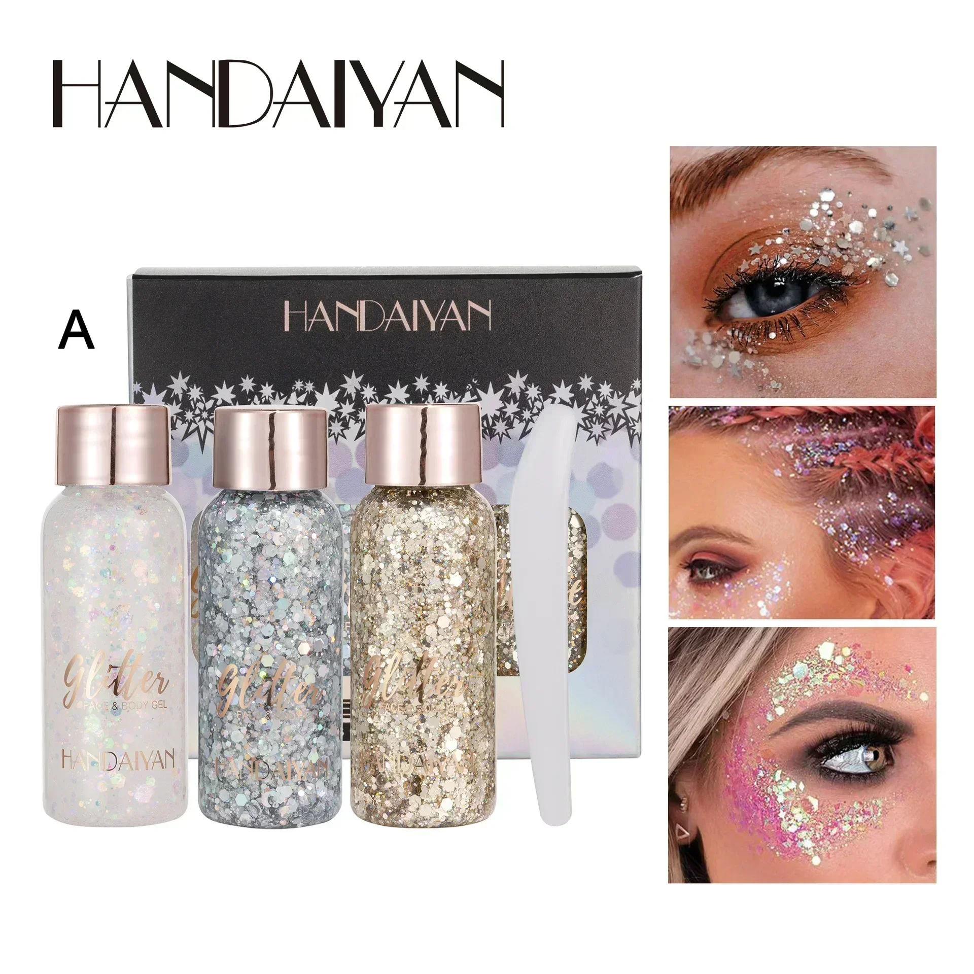 3 Pieces Glitter Body Sequins Gel Set Shining Bright Multi-function Eye Shadow Face Body Gel Fashion Party Festival Gift 32ml*3