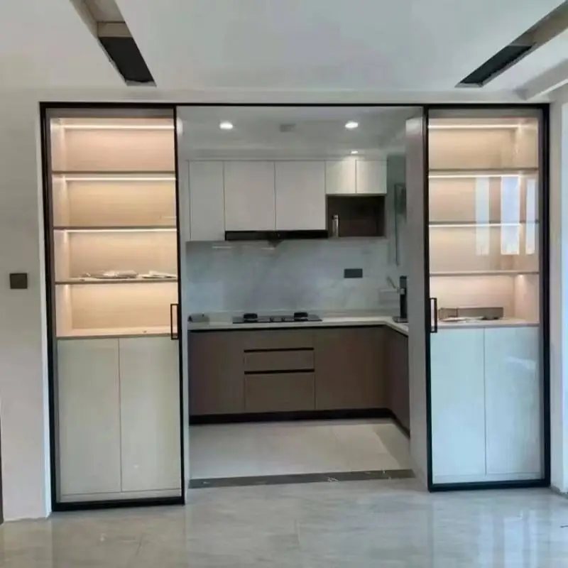 Smoke Barrier Heat Insulation Kitchen Sliding Door Sturdy High Quality Manual Glass Doors Minimalist Style Sliding Doors