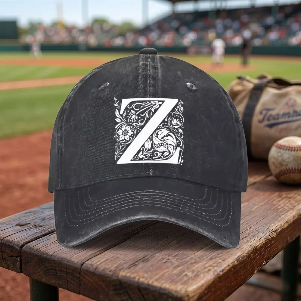 Exquisite Artistic Letter Z Washed Baseball Cap, Adjustable Buckle Design, Lightweight And Breathable, All-Season Unisex, Suitab