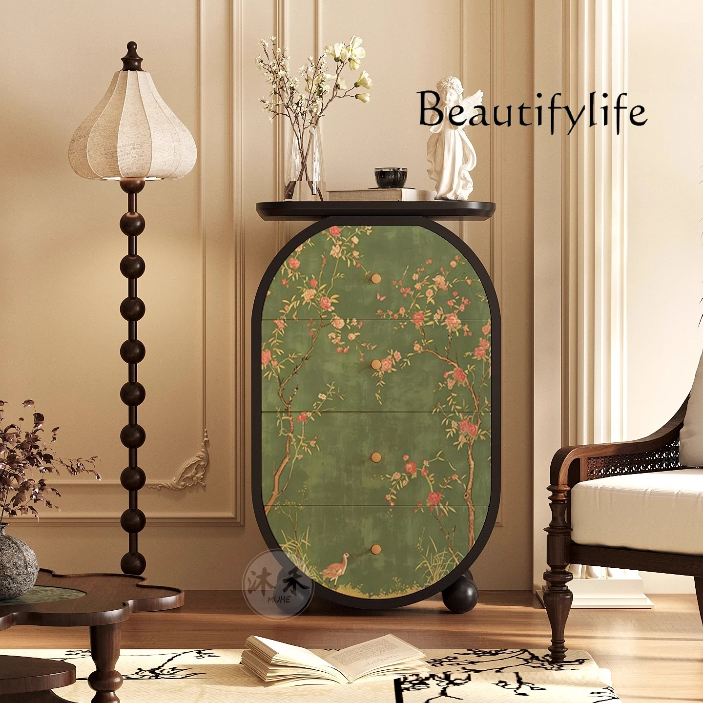 

French retro premium solid wood locker, bedroom wall locker, small side cabinet next to TV