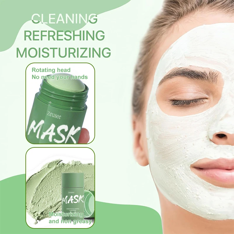 Green Tea Solid Mask Deep Cleansing Mud Mask Stick Oil Control Blackhead Remover Moisturizing Facial Mud Mask for All Skin Types