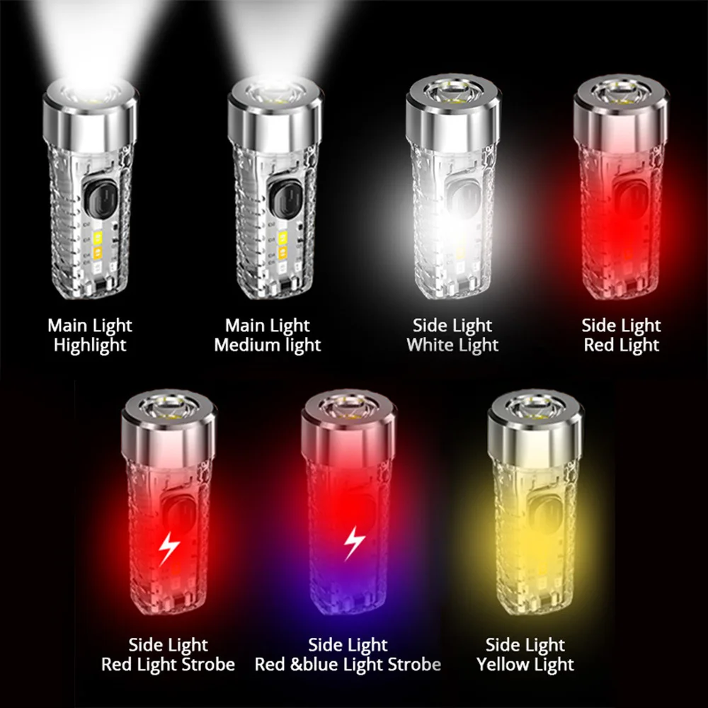 Keychain Light Outdoor Home Mini Luminous Multi-function Red And Blue Flashing Rechargeable Strong Light Flashlight