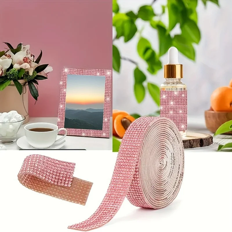 حجر الراين بريق كريستال ملصق الراتنج الشريط الذاتي الماس حجر الراين لفة الشريط Diy جدار نقل الشريط