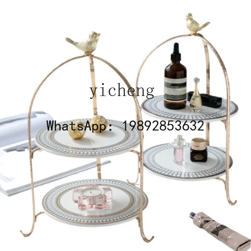 

LYY Light Luxury Golden Three-Layer Cake Dim Sum Rack Western Cuisine Plate Table Home Tea Break Storage Rack