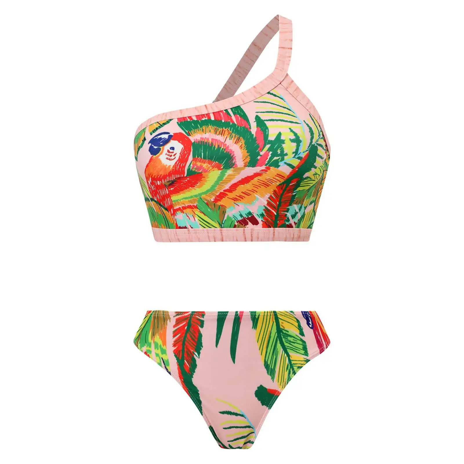 

2023 New Fashion Women Bikini Vintage Two-Piece Print Swimsuit Backless Sexy One-Shoulder Hot Spring Swimwear