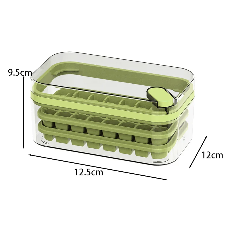 Press Ice Cube Maker Double Layer 64 Grid Silicone Ice Tray Mold with Cover Shovel Press Type Ice Making Box Ice Storage Box Ice