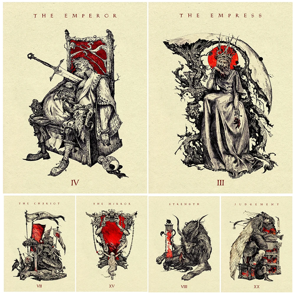 

The Magician And The High Priestess Vintage Wall Art Canvas Painting The Wheel Of Fortune Tarot Abstract Art Poster Print Decor