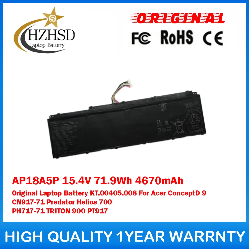 

AP18A5P 15.4V 71.9Wh 4670mAh Original Laptop Battery KT.00405.008 For Acer ConceptD 9 CN917-71 Predator Helios 700 PH717-71