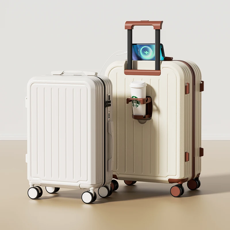 الأمتعة 20 22 24 26 28 بوصة سعة كبيرة حقيبة عربة مع حامل الكأس الأسطوانة حقيبة السفر رحلة عمل حقيبة #3