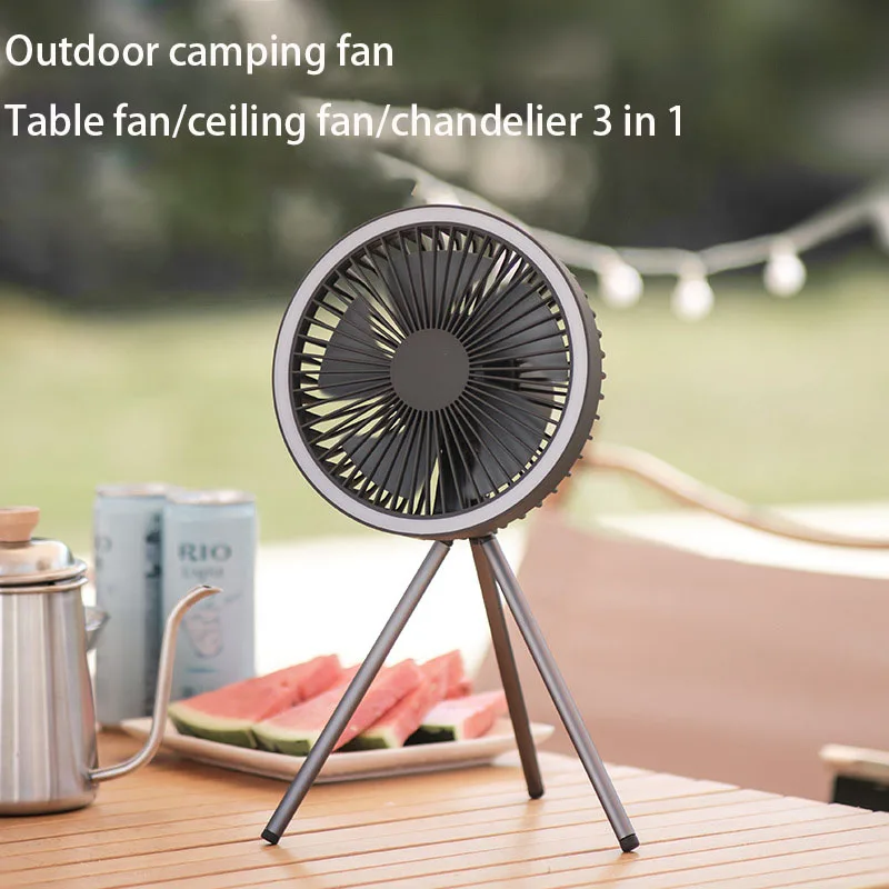 Summer Outdoor Camping Fan Portable Tent Ceiling Fan Light Usb Rechargeable Hanging Upright Camping Tripod Household Outdoor Fan