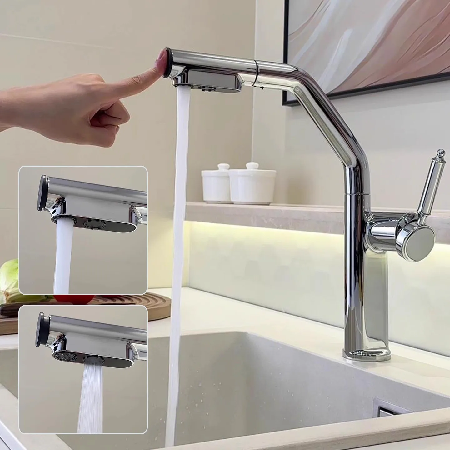 Pull Out Kitchen Faucet Chrome Red Sink Faucet Mixer Tap 360 degree rotation torneira cozinha mixer taps Kitchen Tap