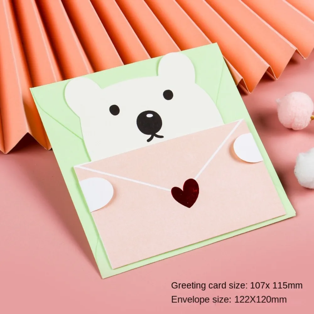 6PCS Bear Rabbit Blessing Thank Envelope Folded Ins Decoration Letter Paper Cartoon Cute Cartoon Greeting Card New Year Gift