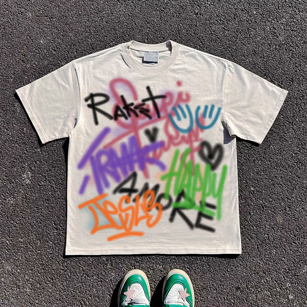 Heavier Weight 260G Street Graffiti Short Sleeve T-Shirt Unisex Fashionable Sun Protection Clothing Low UVA Transmittance UPF30+