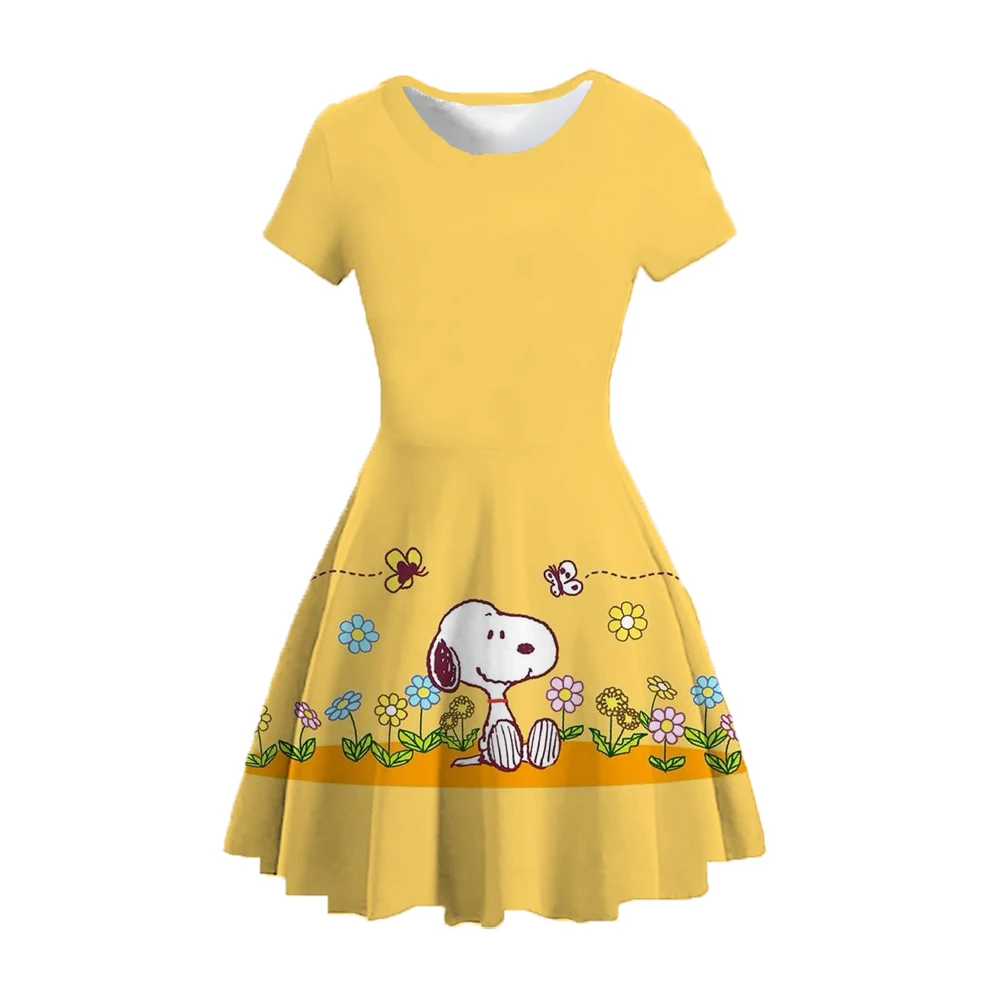 Girls dress Disney summer 2024 Snoopy short-sleeved dress princess 3D printed cute children's clothing party top