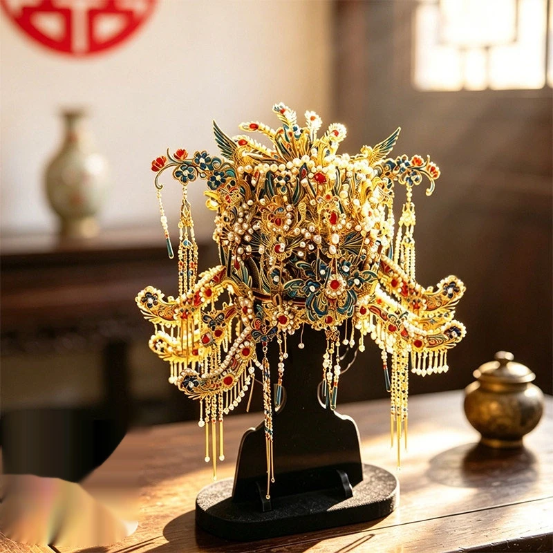 3D Metal Puzzle Diancui Phoenix Coronet Chinese Traditional Diy Assembled Model For Adults Handcraft Wedding Gift