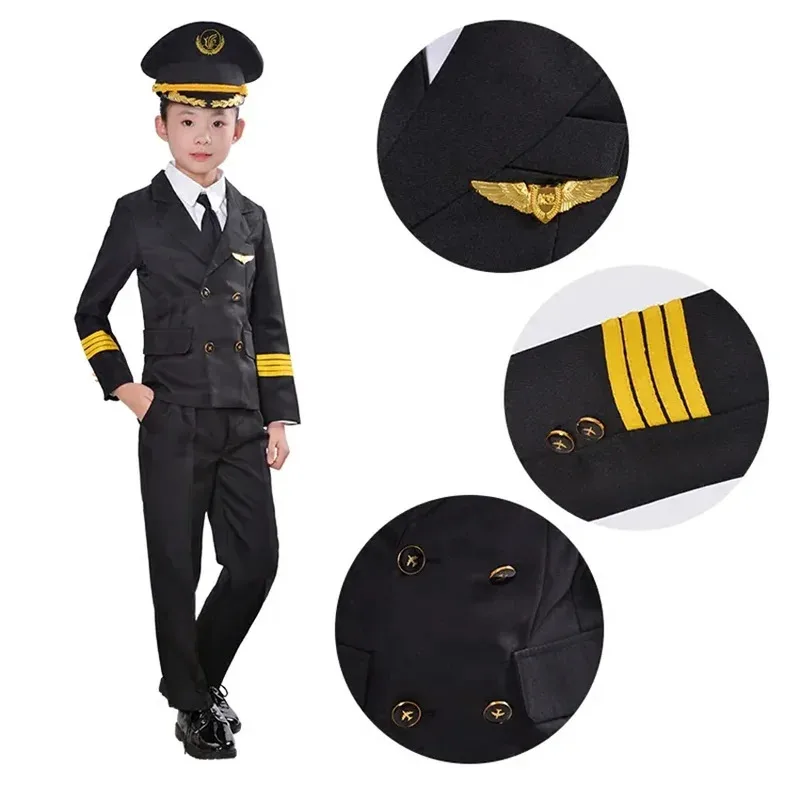 

aaa12 390-160cm Kids Aircraft Cosplay Costume Halloween Party Stewardess Suit Fancy Pilot Uniforms Girls Performance Clothing Se