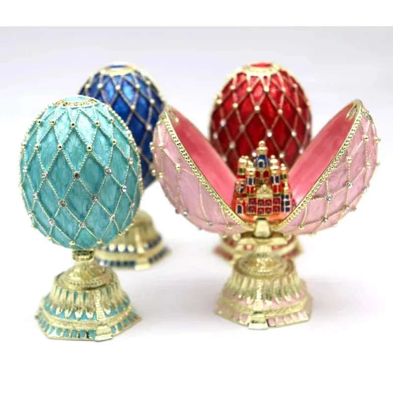

【2026】Easter Egg Tin Metal Crafts Faberge Reticulated Castle Egg Small Ornament Home Jewelry