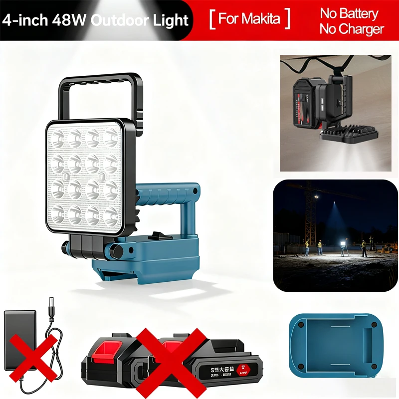 Led Light For Makita Battery 4In Portable Spotlight 2 USB Cordless Outdoor Work Fishing Handheld Emergency Tool Light No Battery