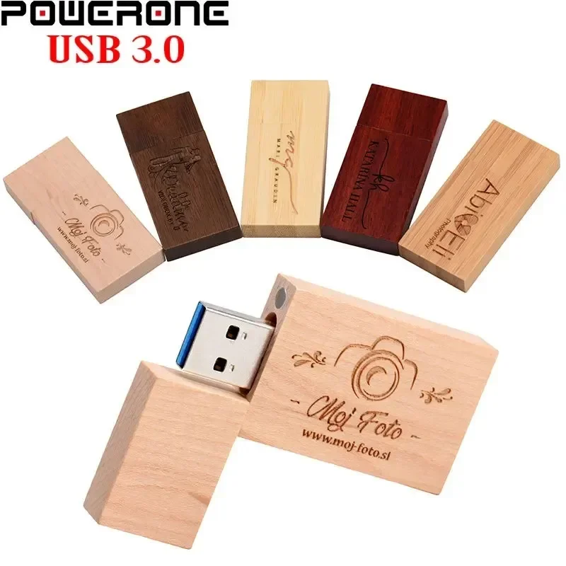 Free Custom Logo USB 3.0 Flash Drive 64GB Wooden Block Pen Drives 32GB Wedding Gift Pendrive 16GB Photography Memory Stick 8GB