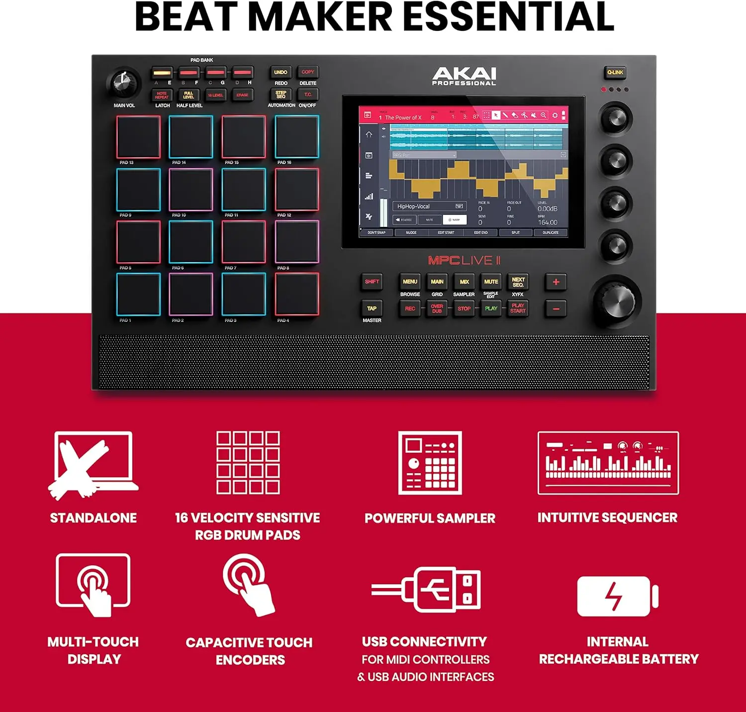 Professional MPC Live II – Battery Powered Drum Machine, Sampler and Beat Maker With Speakers, Drum Pads, Synth Engines and